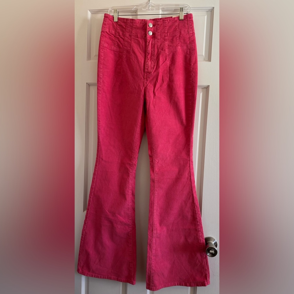 We The Free Jayde Cord High Rise Flare Pink Pants